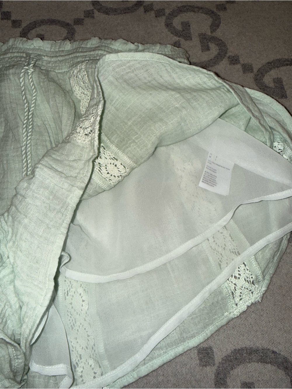 NWT American Eagle Green Blue Drawstring Shorts with lace crochet detail - Picture 10 of 10